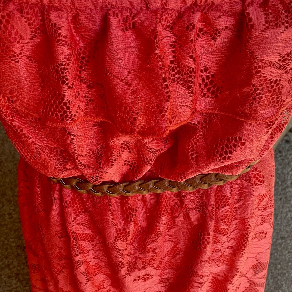 🌵 Trixxi Lace High Low Strapless Summer Dress Coral/Pink/Orange Size L Junior - Picture 6 of 10